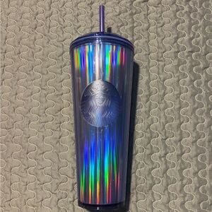 Starbucks Holographic Rainbow Cold Cup with Purple Lid and Straw